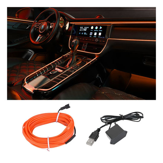 GetUSCart- EL Wire Interior Car LED Strip Lights, USB Auto Neon Light Strip  with Sewing Edge, 16FT Electroluminescent Car Ambient Lighting Kits with  Fuse Protection, Car Interior Decoration Accessories (Orange)