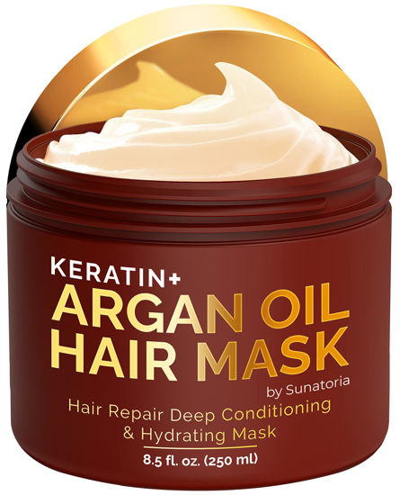 Picture of Moroccan Argan Oil Hair Mask with Keratin - Hair Treatment for Repair, Hydrating & Beauty - Vitamin Complex for All Hair Types - Moroccan Oil Hair Mask with Omega 3, 9, Vitamin E - Protein Nourishment Masque