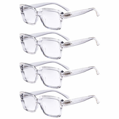 Picture of Eyekepper 4 Pack Stylish Reading Glasses Women - Oversized Square Readers Transparent