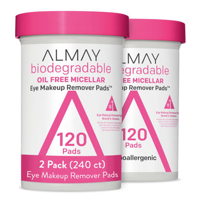Picture of Almay Biodegradable Oil Free Micellar Eye Makeup Remover Pads, Hypoallergenic, Cruelty Free, Fragrance Free Cleansing Wipes, 2 Pack