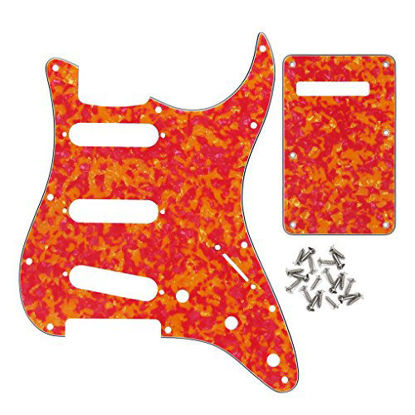 Picture of IKN 4Ply Orange Shell Strat Pickguard Backplate Set for 3 Single Coil Pickups-11 Hole, come with Pickguard Screws