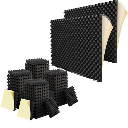 Picture of 48 Pack 1.5"X12"X12" Self Adhesive Sound Proof Egg Crate Foam (Most Soundproofing Design), 3rd-Gen Sound Proofing Foam Padding, Upgraded Acoustic Panels, Sound Proofing Padding for Wall Made by WVOVW