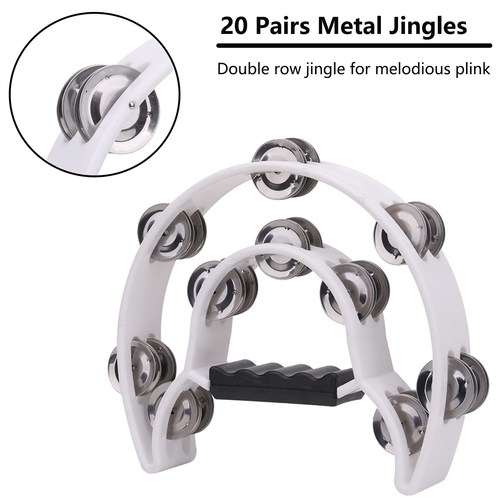 GetUSCart 2Pack 10" Double Row Tambourine for Adult, Half Moon Musical Tambourine 20 Metal
