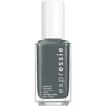 Picture of essie expressie Quick-Dry Vegan Nail Polish, Cut to the Chase Top Coat, Muted Grey, 0.33 Ounce
