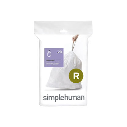 Picture of simplehuman Code R Custom Fit Drawstring Trash Bags in Dispenser Packs, 20 Count, 10 Liter / 2.6 Gallon, White