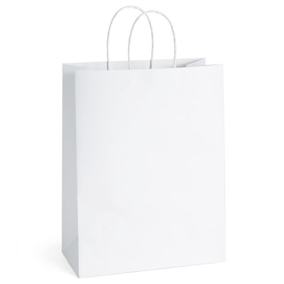 Picture of BagDream Paper Bags 10x5x13 50Pcs White Kraft Paper Gift Bags, Shopping Bags, Merchandise Bags, Retail Bags, Party Favor Bags, Gift Bags with Handles Bulk, 100% Recyclable Paper Bags