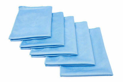 Picture of The Rag Company - Diamond Weave Glass & Window - Detailing Towels to Polish Mirrors & Chrome, Snakeskin Like Texture, Lint-Free, Streak-Free, 280gsm, 16in. x 24in, Light Blue (5-Pack)