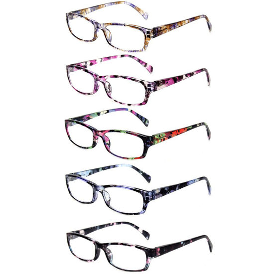 Picture of Reading Glasses 5 Pairs Fashion Ladies Readers Spring Hinge with Pattern Print Eyeglasses for Women (Mix Color -2, 1.00)