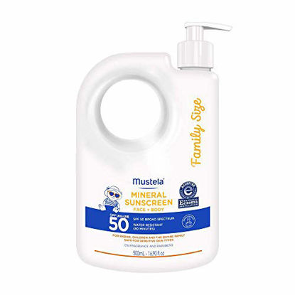 Picture of Mustela Baby Mineral Sunscreen Lotion SPF 50 Broad Spectrum - Face & Body Sun Lotion for Sensitive Skin - Non-Nano, Water Resistant & Fragrance Free - 16.9 fl. oz
