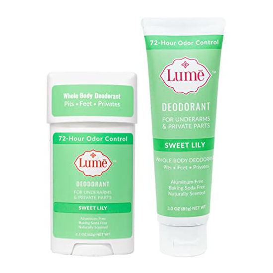 Lume Natural Deodorant - Underarms and Private Parts - Aluminum Free,  Baking Soda Free, Hypoallergenic, and Safe For Sensitive Skin - Travel Tube  + Propel Stick Bundle (Clean Tangerine) 