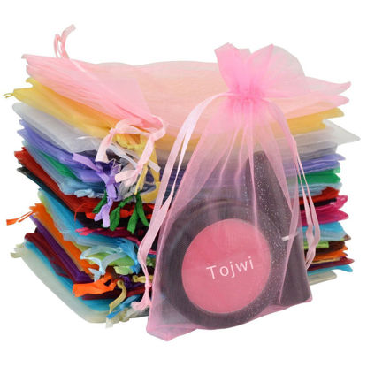 Picture of Tojwi 50pcs Organza Bags-Mix Color 3.54''x4.33''(9x11cm) Satin Drawstring Organza Pouch Wedding Party Favor Gift Bag Jewelry Watch Bags