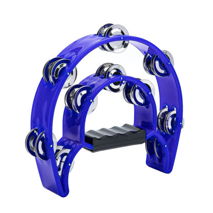 Picture of Double Row Tambourine, Musfunny Metal Jingles Hand Held Percussion Tambourine Musical Instrument Gifts for Adults (Blue)