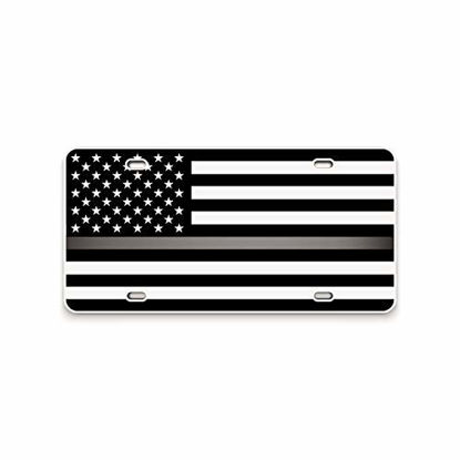Picture of JASS GRAPHIX Thin Silver Gray Line American Flag License Plate Correctional Officers Matte Black on 1/8" White Aluminum Composite Heavy Duty Tactical Patriot USA Car Tag