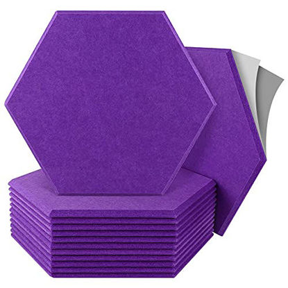 Picture of 12 Pack Self-adhesive Hexagon Acoustic Panels Beveled Sound Proof Foam Panels, 12"X12"X 0.45" High Density Sound Proofing Padding for Wall, Acoustic Treatment for Studio, Home and Office (Purple)
