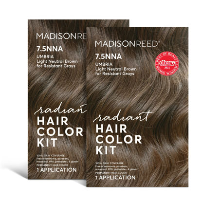 Picture of Madison Reed Radiant Hair Color Kit, Light Neutral Brown for Resistant Grays 7.5NNA Umbria Light Brown, 100% Gray Coverage, Ammonia-Free, Permanent Hair Dye, Pack of 2