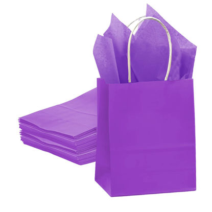 Picture of TIMBLESSING 24 purple Bulk Kraft Party Gift Bags With 24 Sheets of purple Wrapping Paper, Mini Small：4.7x2.3x5.9Inch Gift Bag, Gift Bags for Wedding, Birthday, Party Supplies and Gifts