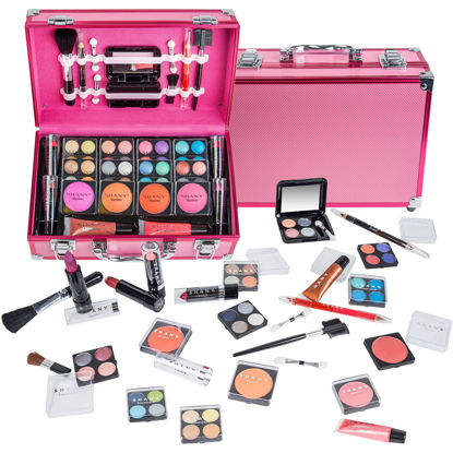 Picture of SHANY Carry All Makeup Train Case with Pro Teen Makeup Set, Makeup Brushes, Lipsticks, Eye Shadows, Blushes, and more - Pink
