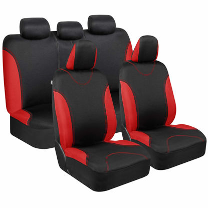 Picture of BDK UltraSleek Red Seat Covers for Cars Full Set, Two-Tone Front Seat Covers with Matching Back Seat Cover, Stylish Car Seat Protectors with Split Bench Design, Automotive Interior Covers