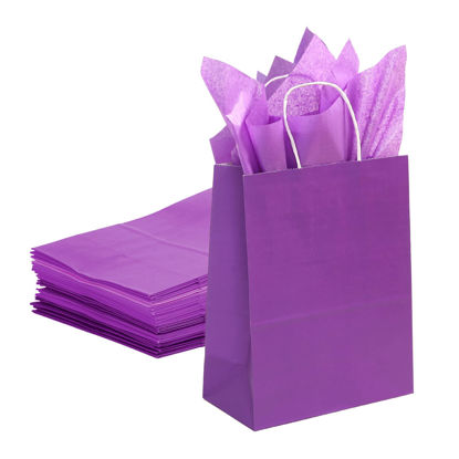 Picture of TIMBLESSING 24 purple Bulk Kraft Party Gift Bags With 24 Sheets of purple Wrapping Paper, 8.2x4.3x11Inch Medium Size Gift Bag, Gift Bags for Wedding, Birthday, Party Supplies and Gifts