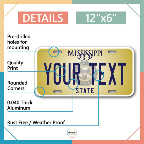 GetUSCart InkMyPlate Personalized Mississippi Car License Plate