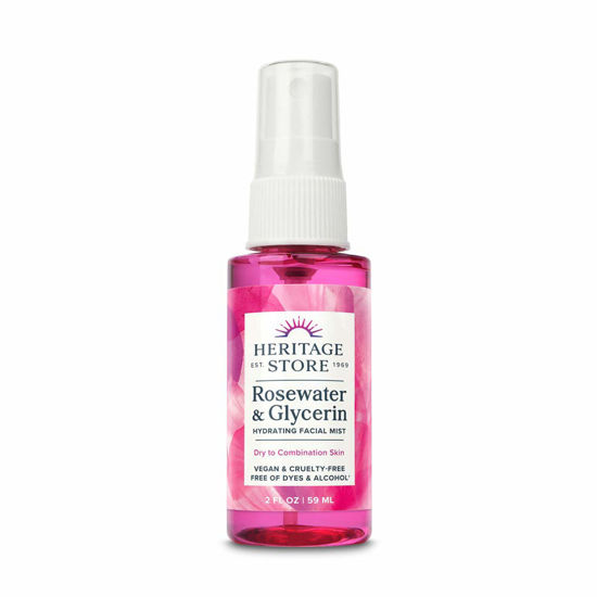 Picture of Heritage Store Rosewater & Glycerin Hydrating Facial Mist, for Dry Combination Skin Care, Rose Water Spray for Face with Vegetable Glycerine, Made Without Dyes or Alcohol, Vegan & Cruelty Free, 2oz