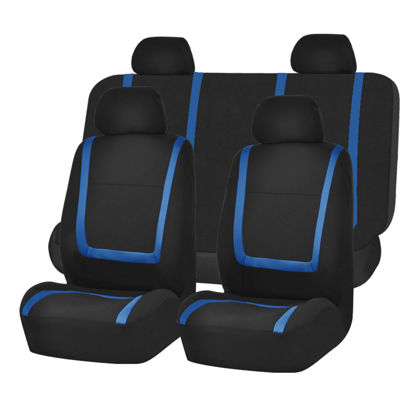 Picture of FH Group Car Seat Covers Full Set Blue Cloth - Universal Fit Automotive Seat Covers, Low Back Front Seat Covers, Solid Back Seat Cover, Washable Car Seat Cover for SUV, Sedan and Van