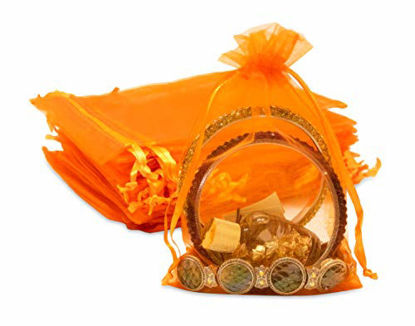 Picture of TheDisplayGuys 48-Pack 3x4 Orange Sheer Organza Gift Bags with Drawstring, Jewelry Candy Treat Wedding Party Favors Mesh Pouch