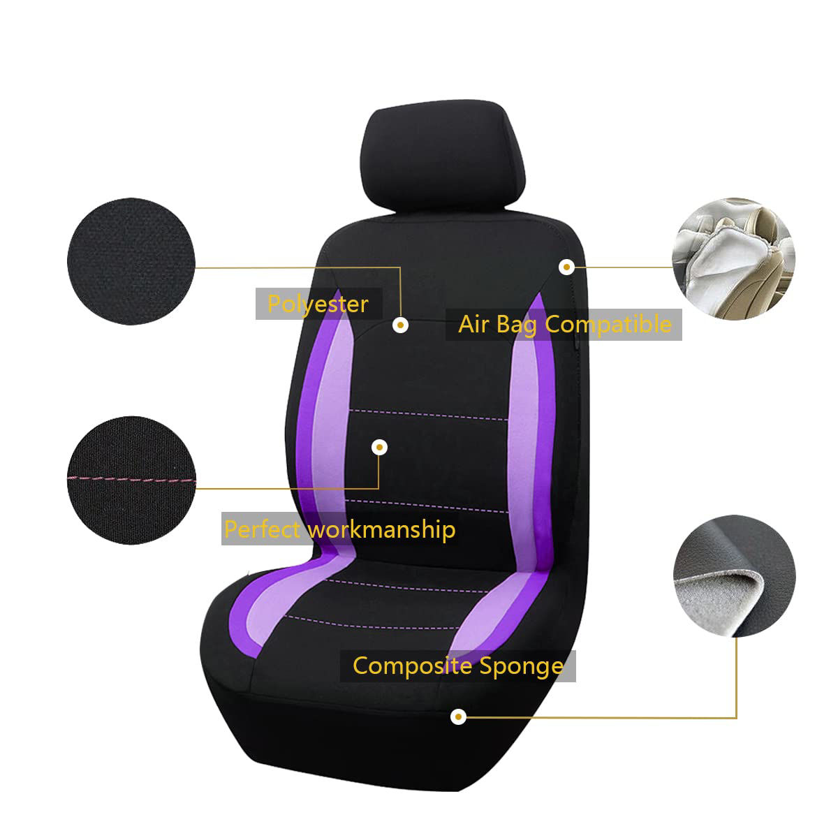 thumbnail image 2 of Universal Polyester Car Seat Cover Set For Kia 2003-2024 – Full Front & Rear – Cushioned 2 of 5