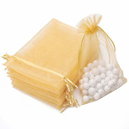 Picture of Akstore 100PCS 4x6inch (10x15cm) Drawstring Organza Jewelry Favor Pouches Wedding Party Festival Gift Bags Candy Bags (Golden)