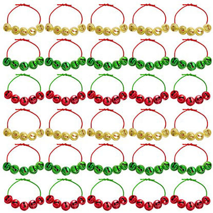 Picture of 30 Pieces Christmas Jingle Bell Bracelets Kids Adjustable Jingle Bell Wrist Band Small Green Red and Gold Metal Bells Bracelets for Christmas Party Gift Baby Toddler