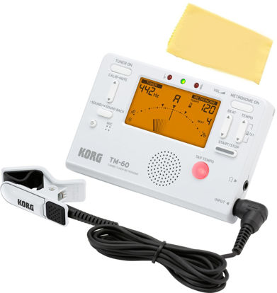Picture of Korg TM-60C Combo Tuner Metronome + Contact Microphone Bundle with Austin Bazaar Polishing Cloth - White