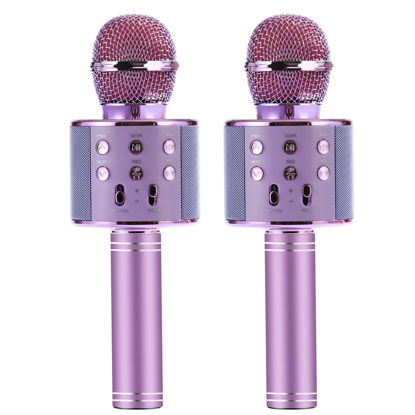 Picture of YONHAN 2 Pack Karaoke Microphone for Kids Fun Toys for 4-15 Year Old Girls Gifts Wireless Bluetooth Karaoke Microphone Birthday Gifts for 8 9 10 11 Years Old Boys Girls Purple