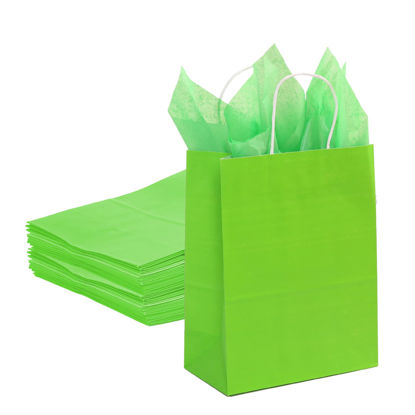 Picture of TIMBLESSING 24 Green Bulk Kraft Party Gift Bags With 24 Sheets of Green Wrapping Paper, 8.2x4.3x11Inch Medium Size Gift Bag, Gift Bags for Wedding, Birthday, Party Supplies and Gifts