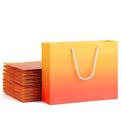 Picture of Shopping Bags for Boutique, EUSOAR 20pcs 10.6"x 3.1"x 8.3" Heavy Duty Kraft Paper Shopping Gift Bags with Handles, Lunch Bags,Merchandise Boutique Retail Party Wedding Handle Bags Orange&Red Gradient