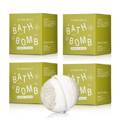 Picture of Old Whaling Co Seaweed and Sea Salt Bath Bomb - Set of 4 - Handmade Bath Soak with Epsom Salts - Cleansing, Soothing and Moisturizing Fizz - Sea Spray, Bergamot and Sand Jasmine Scent, 8 oz