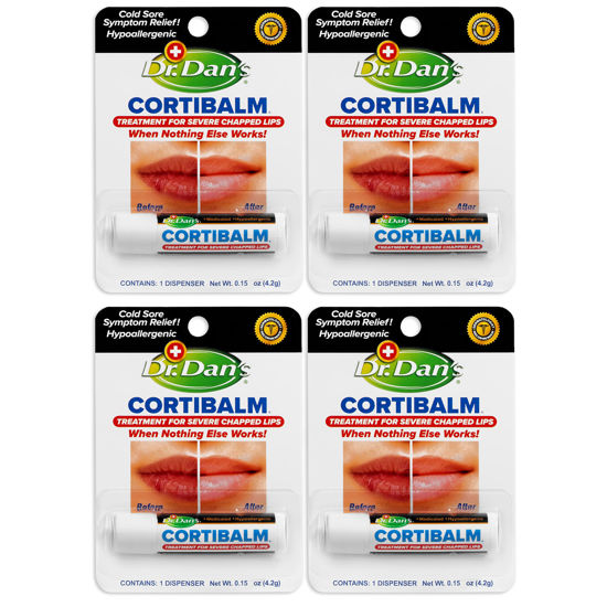 Picture of Dr. Dan's Cortibalm - 4 Pack - for Dry Cracked Lips - Healing Lip Balm for Severely Chapped Lips - Designed for Men, Women and Children