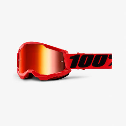 Picture of 100% Strata 2 Motocross & Mountain Bike Goggles - MX and MTB Racing Protective Eyewear (Red - Mirror Red Lens)