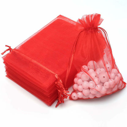 Picture of Akstore 100PCS 4x6inch (10x15cm) Drawstring Organza Jewelry Favor Pouches Wedding Party Festival Gift Bags Candy Bags (Red)