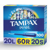 Picture of Tampax Pearl Tampons Trio Pack, Light, Regular, Super Absorbency, BPA-Free Plastic Applicator and LeakGuard Braid, Unscented, 100 Count