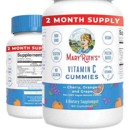 Picture of Vegan Vitamin C Gummies by MaryRuth's | 2 Month Supply | Great Tasting Plant-Based Formula Supports Immune Function & Overall Health for Adults & Kids | Non-GMO with 125 mg of Vitamin C Per Gummy