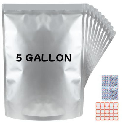 Picture of 10Pack Large Mylar Bags for Food Storage With 10 Oxygen Absorbers 2500cc - 5 Gallon Resealable Bags for Packaging Products 15 Sticker