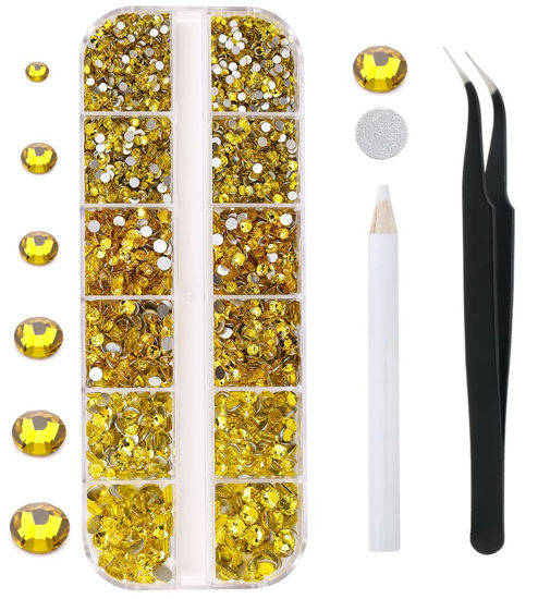 GetUSCart- 3792 Pieces Flatback Rhinestones for Crafts,Nail Gems Gemstones  Crystals Jewels,Craft Glass Diamonds Stones Bling Rhinestone with Tweezers  and Picking Pen(SS6~SS20 Yellow)
