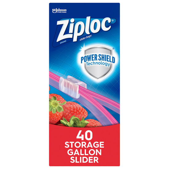 Picture of Ziploc Gallon Food Storage Slider Bags, Power Shield Technology for More Durability, 40 Count