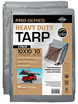 Picture of (2 Pack) 10x10 Heavy Duty Tarp, 10 Mil Thick, Waterproof, Tear & Fade Resistant, High Durability, UV Treated, Grommets Every 18 Inches. (Silver / Brown - Reversible) (10 x 10 Feet)