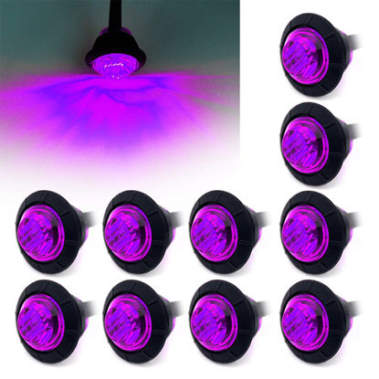 Picture of FXC 10x 3/4" Round LED Clearence Light Front Rear Side Marker Indicators Light for Truck Car Bus Trailer Van Caravan Boat, Taillight Brake Stop Lamp (Purple, 12V)