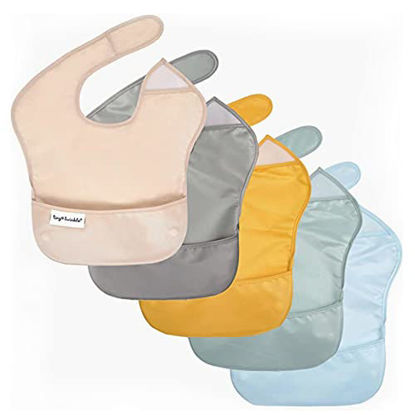 Picture of Tiny Twinkle Mess Proof Baby Bib - Waterproof Bib for Baby Boy or Girl - Machine Washable - PVC, BPA, & Phthalate Free - Great for Travel - Baby Food Bibs (5 Pack, Unisex Solids)