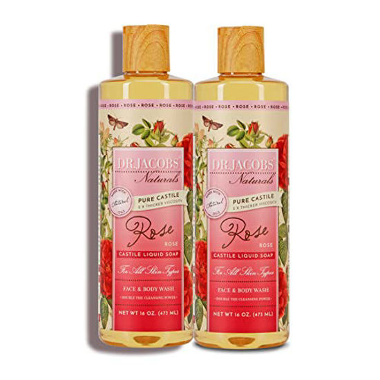 Picture of Dr Jacobs Naturals Pure Castile Liquid Soap Gel - Calming (Rose, 16 Oz 2-Pack) Made with Premium Organic Oils - Vegan, No Palm Oil, GMO Free - Concentrated, Multi-Purpose for Face, Body, Hair, Pets, Laundry and Dishes - Hypoallergenic and Dermatologist Approved