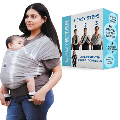 Picture of Baby K'tan Baby Wrap Carrier - Pre Wrapped and Simple as 1-2-3, Pillowy Soft, Slip On - Not Like Any Newborn Sling, No Rings, No Tying, No Buckles - Original Tie Dye Graphite Grey (Large)