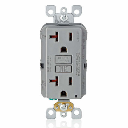 Picture of Leviton GFNT2-GY Self-Test SmartlockPro Slim GFCI Non-Tamper-Resistant Receptacle with LED Indicator, Wallplate Included, 20-Amp, Grey