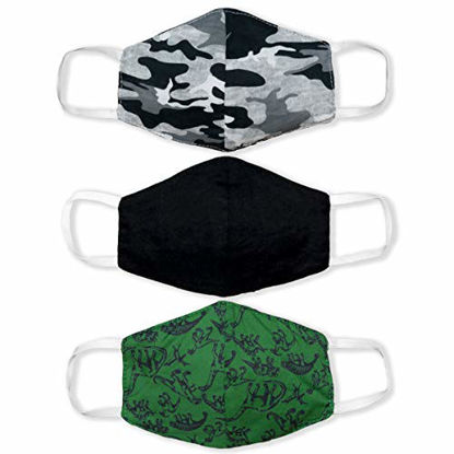 Picture of 3 Pieces Boys? Reusable Cotton Fabric Face Mask, Camo Dino, Multicolor, Ages 3-6 Years